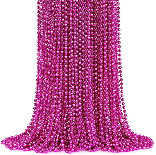 YAXINRUI 72 PCS Hot Pink Bead Necklace, Pink Mardi Gras Beads, Cancer Awareness Necklaces, 33 Inch Round Valentine Party Beads for Mardi Gras Christmas Cancer Awareness Month Events