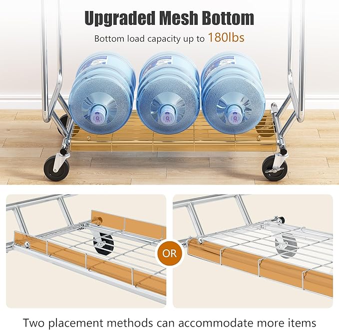 Heavy Duty Clothes Rack Load 620 LBS Metal Garment Clothing Rack Hang 300 pieces of clothing on Wheels Collapsible Rolling Portable & Adjustable Double Rod with Hook for Hanging Clothes