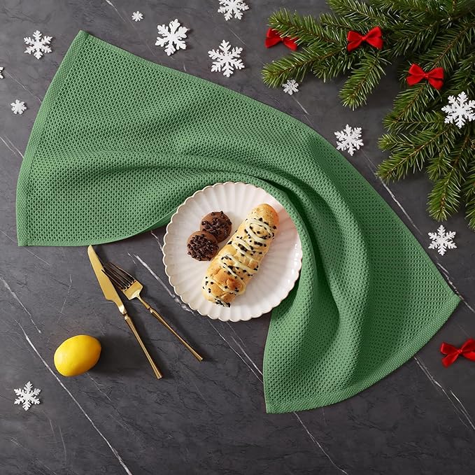 Homaxy 100% Cotton Kitchen Towels and Dishcloths Set, 12 x 12 Inches and 13 x 28 Inches, Set of 16 Bulk Kitchen Towels Set, Ultra Soft Absorbent Dish Cloths for Washing Dishes, Grass Green