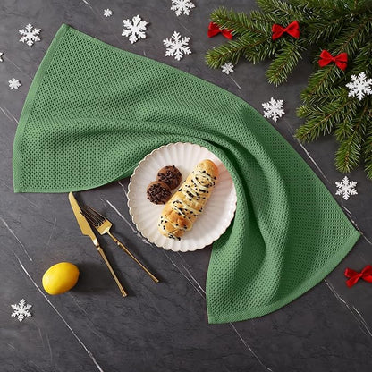 Homaxy 100% Cotton Kitchen Towels and Dishcloths Set, 12 x 12 Inches and 13 x 28 Inches, Set of 16 Bulk Kitchen Towels Set, Ultra Soft Absorbent Dish Cloths for Washing Dishes, Grass Green