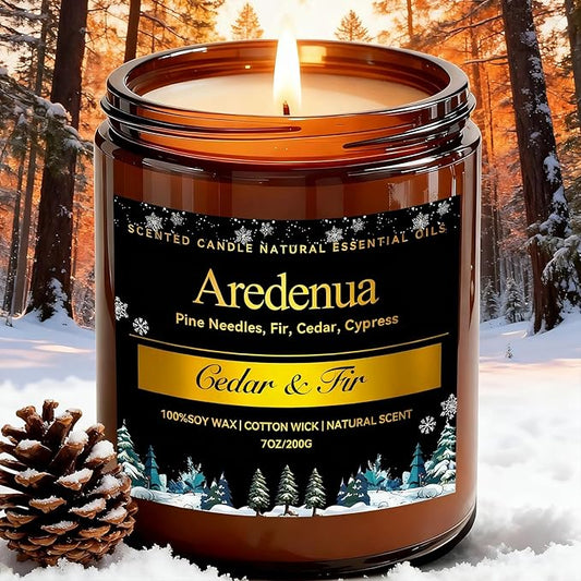 Winter Candles – Cedar & Fir Scented Candle | 7oz Soy Candles for Home Scented with 50H Burn - Evergreen Pine Christmas Candle for Home | Winter Aromatherapy Gifts for Women Men