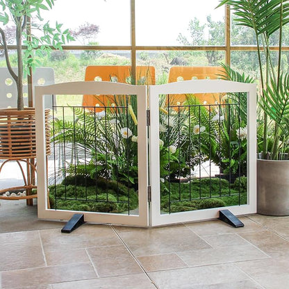 ZJSF Freestanding Dog Fence Indoor, Foldable Dog Gate for Doorways, Stairs or Hallways, Sturdy Wood Extra Wide Pet Gate with Support Feet for The House, White, 24 "Height-2 Panels