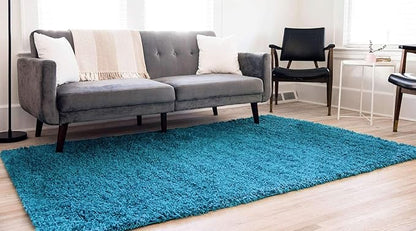Unique Loom Solid Shag Collection Area Rug (6' 1" x 9' Rectangle, Turquoise)