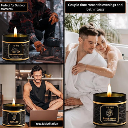 Candle Gift Set of 3 Black Oud|Cinnamon Vanilla|Black Rose Strong Scented Soy Candels Clean Non Toxic Velas Aromáticas Favors for Women Coworkers Friends Guests Also for Diwali Christmas Holidays