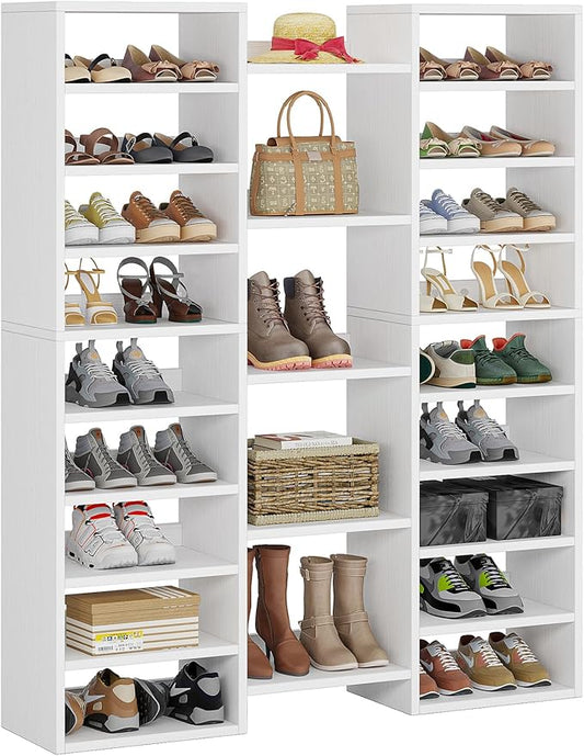 Little Tree 14-Tier Shoe Rack, Freestanding Tall Shoe Shelf, White Wooden Shoe Storage Cabinet with 22 Open Cubbies, 46 Pairs Wide Entryway Shoe Organizer Shoe Cabinet for Living Room, Bedroom