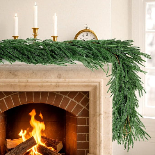2 Pcs 6 Ft Norfolk Pine Garlands, Christmas Garlands, Real Touch Winter Pine Garland, Artificial Faux Greenery Garland for Table, Mantle, Wall, Staircase, Indoor, Outdoor Christmas Decorations