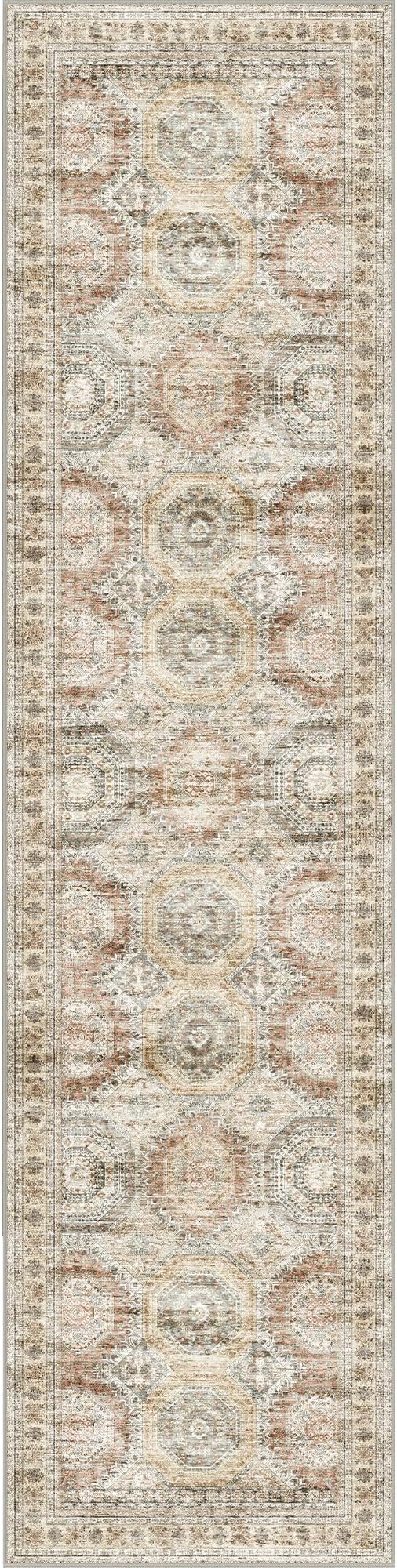 Rug Runners for Hallways Non Slip - 2x8 Runner Rug for Bedroom, Washable Runner with Rubber Backing, Soft Low-Pile Carpet for Kitchen, Laundry, Bathroom (2'x8', Brown/Pink)