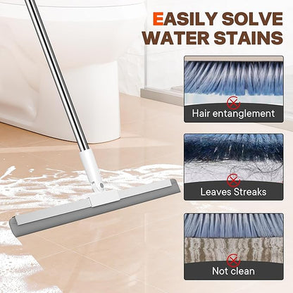 Silicone Squeegee for Floor, 180° Rotating Squeegee Broom, Floor Squeegee with a Long Handle, Squeegee for Water and Pet Hair Removal on Bathroom Floors, Tile, Glass, Indoor Window Cleaning Tool