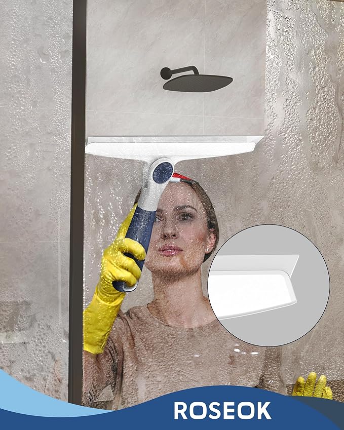 All-Purpose Silicone Squeegee for Shower Glass with Adhesive Hook, Pivoting Head, 10 Inch, Navy Blue, 1 Pack