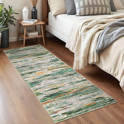 2x5 Modern Abstract Runner Rug for Hallway, Green Teal Orange Multi Super Soft Hallway Decor Kitchen Rugs with Non-Slip, Non-Shedding Washable Rug for Hallways Entryway Bedroom Laundry Indoor