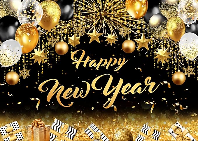 Dudaacvt 8x6ft Happy New Year Party Backdrop, Happy New Year Banner for 2026 Party Decoration, 2026 Family Holiday Fireworks Photo Booth Backdrop Background Banner