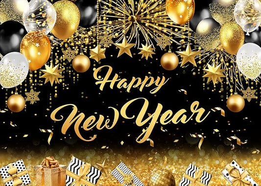 Dudaacvt 8x6ft Happy New Year Party Backdrop, Happy New Year Banner for 2026 Party Decoration, 2026 Family Holiday Fireworks Photo Booth Backdrop Background Banner