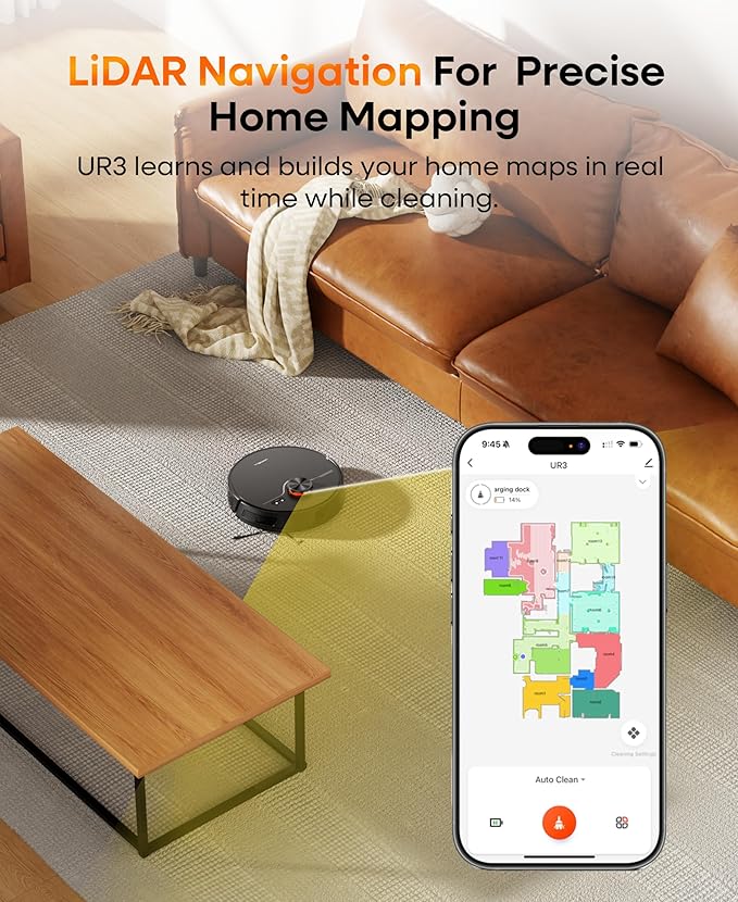 Robot Vacuum and Mop Combo,Lidar Navigation Robotic Vacuum Cleaner with 3.5L Self Emptying Station,5000Pa Vacuum Robot,180mins Runtime,No-Go&No-Mop Zones,App/Alexa/Remote Control,UR3