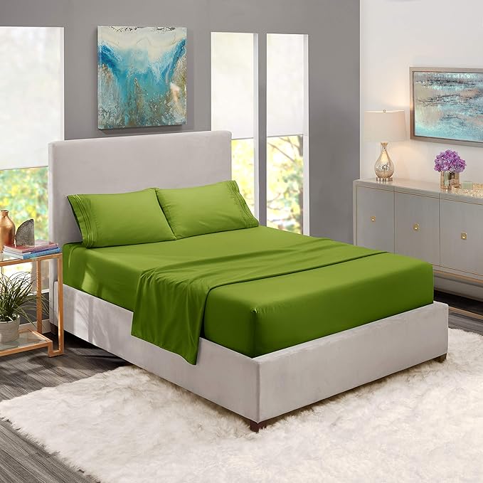 Nestl Full XL Sheet Set - Luxury 1800 Ultra-Soft Microfiber Full Extra Long Bed Sheets - Double Brushed - Deep Pockets - Easy Fit - 4 Piece Set - Bedding Sheets & Pillowcases (Full XL, Calla Green)