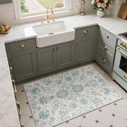 jinchan 3x5 Area Rugs for Entryway Vintage-Inspired Floral Design Machine Washable Non-Slip Low-Pile Rug Ultra-Thin Indoor Traditional Accent Carpet for Entrance Kitchen Bedroom Hallway