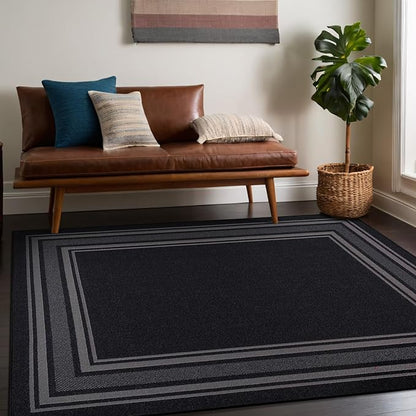 Beverly Rug Non Slip Area Rugs 3x5 Modern Bordered Non Skid Rubber Backing Soft Area Rug for Living Dining Room Easy to Clean Non Shedding Kitchen Bedroom Indoor Carpet 3 x 5 Black