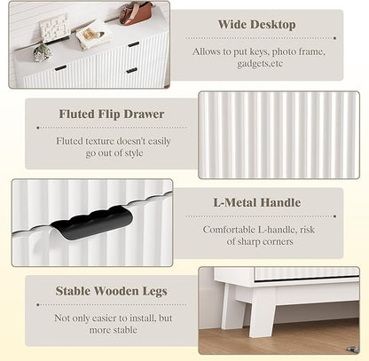 Shoe Cabinet Storage for Entryway with 6 Flip Drawers, Fluted Narrow Shoe Organizer with Wooden Legs, Freestanding Slim Shoe Storage Hidden Shoe Rack Organizer for Front Door Entrance, White