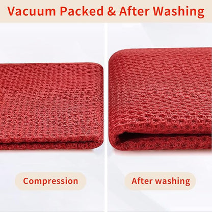 Homaxy 100% Cotton Waffle Weave Kitchen Dish Towels, Ultra Soft Absorbent Quick Drying Cleaning Towel, 13 x 28 Inches, 12-Pack, Brick Red