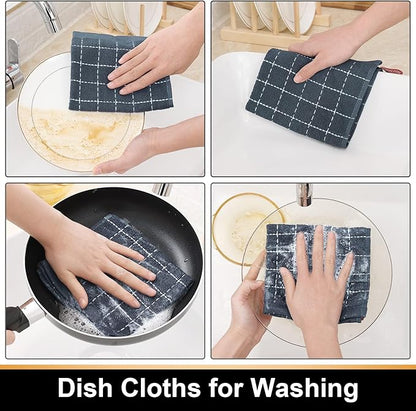 Mordimy 100% Cotton Terry Cloth Dish Cloths, Soft and Absorbent Checkered Dish Towels, Quick Drying Dish Rags for Washing Dishes, 8 Pack, 12 x 12 Inches, Grey