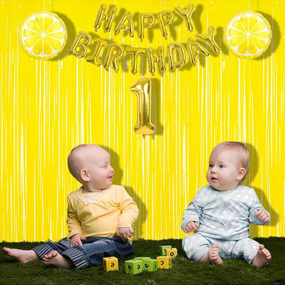 BRAVESHINE Foil Fringe Curtain Backdrop - 2 Pack Yellow Tinsel Photo Booth Backdrop Party Streamers for Easter, Birthdays, Christmas, Lemon, Pineapples Party Decorations