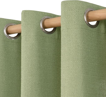 LAMIT Sage Green Linen Curtains 80 Inch Length, Soft Thick Linen Textured Window Drapes Light Filtering Grommet Farmhouse Boho Decor Panels for Living Room/Bedroom, 2 Panels, 52 x 80 Inch