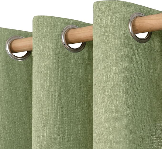 LAMIT Sage Green Linen Curtains 80 Inch Length, Soft Thick Linen Textured Window Drapes Light Filtering Grommet Farmhouse Boho Decor Panels for Living Room/Bedroom, 2 Panels, 52 x 80 Inch