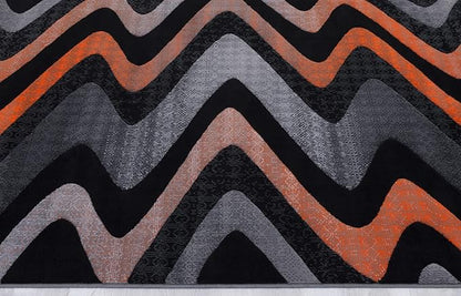 Allstar 8x10 Grey and Gainsboro Grey Modern and Contemporary Rectangular Accent Rug with Orange and Charcoal Grey Wavy Zigzag Design (7' 9" x 9' 8")