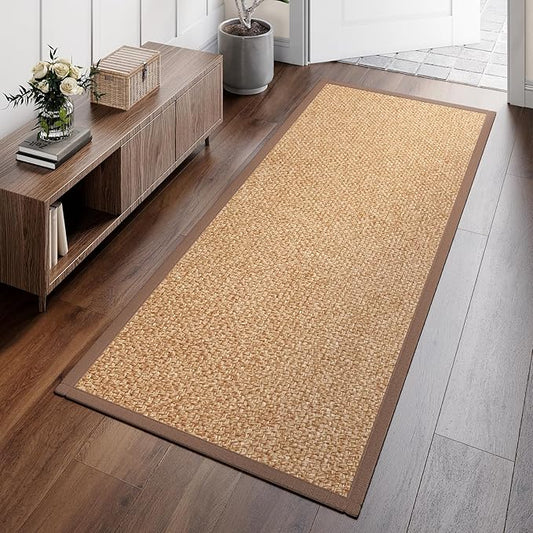 Washable Hallway Runner Rug 2x6 Jute Like Kitchen Runner Mat Rugs Non Slip, Woven Soft Entryway Farmhouse Runner Boho Floor Carpet for Indoor Laundry Hall Backdoor Bedroom Living Room, Brown