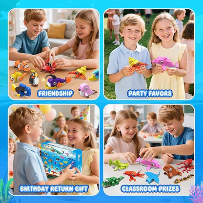 30 Pack Animals Valentines Party Favors For Kids, 824PCS Marine Animal Building Block Sets for Valentines Day Goodie Bags Filler Classroom Prizes Stocking Stuffers Birthday Gifts for Boys Girls 6+