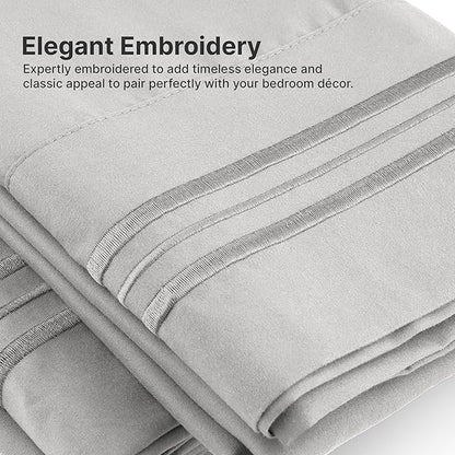 Full Size 4 Piece Sheet Set - Comfy Breathable & Cooling Bed Sheets Set - Hotel Luxury Bedding for Women, Men, Kids, Teens, Boys & Girls - Deep Pockets, Soft and Wrinkle Free - Oeko-Tex - Light Grey