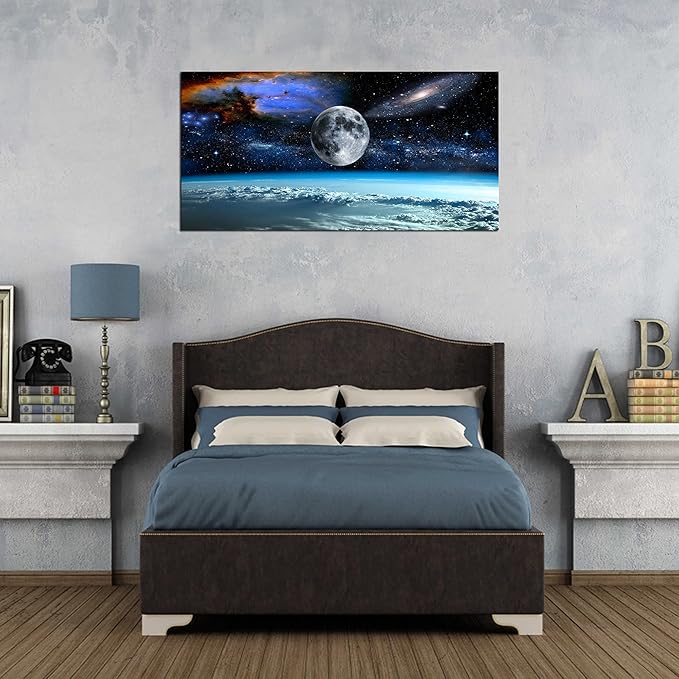 XXMWallArtFC2575 Space View From Earth Space Canvas Wall Art Landscape Modern Decor Canvas Wall Art Painting Decor Abstract Canvas for Living Room Bedroom Kitchen Home and Office Wall Decor