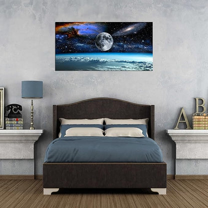 XXMWallArtFC2575 Space View From Earth Space Canvas Wall Art Landscape Modern Decor Canvas Wall Art Painting Decor Abstract Canvas for Living Room Bedroom Kitchen Home and Office Wall Decor
