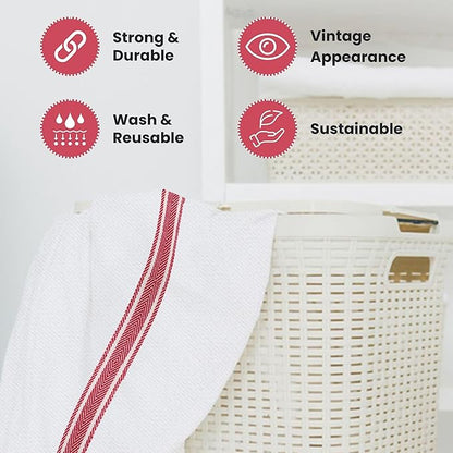 WHITEWRAP Kitchen Dish Towels for Kitchen, Highly Absorbent for Drying and Cleaning, Durable and Soft Tea Towels – 6 Pack, 100% Ring Spun Cotton 15 x 25 Inches – Red