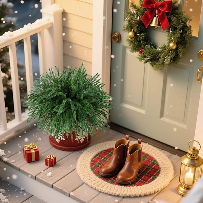 12 Pcs Artificial Pine Branches - 19 Inch Real Touch Norfolk Pine Stems - Faux Christmas Greenery Stems for Vase Centerpiece Home Indoor Outdoor Xmas Decorations
