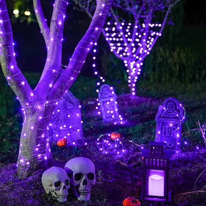 JMEXSUSS 2 Pack Halloween Fairy Lights Battery Operated, Total 400 LED 132ft Purple Halloween String Lights Indoor with Remote, 8 Modes Copper Wire Twinkle Lights for Bedroom Wall Tree Decor