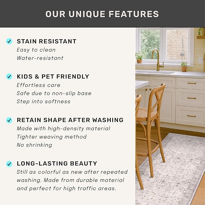 Boho Light Grey Living Room Rug 6x9 - Modern Vintage Eclectic Floral Paste Neutral Taupe, Washable Low Pile Non-Slip Large Area Rugs for Dining Under Table Bedroom