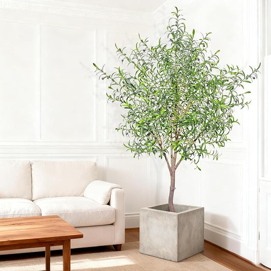 Fake Tree Faux Olive Tree Artificial Olive Trees Artificial Indoor Realistic Potted Silk Indoor Large Fruit for Home Offices, Living Rooms, Bedrooms, Stairs and Foyer Decor (8 Ft Leaf Type)