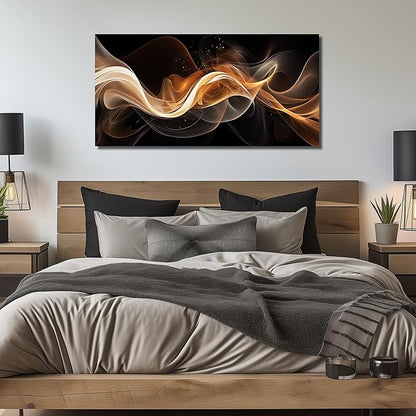 JuhaiArt Abstract Canvas Wall Art Bedroom Black Wall Decorations Gold Picture for Living Room Office 24" x 48" Lines Artwork