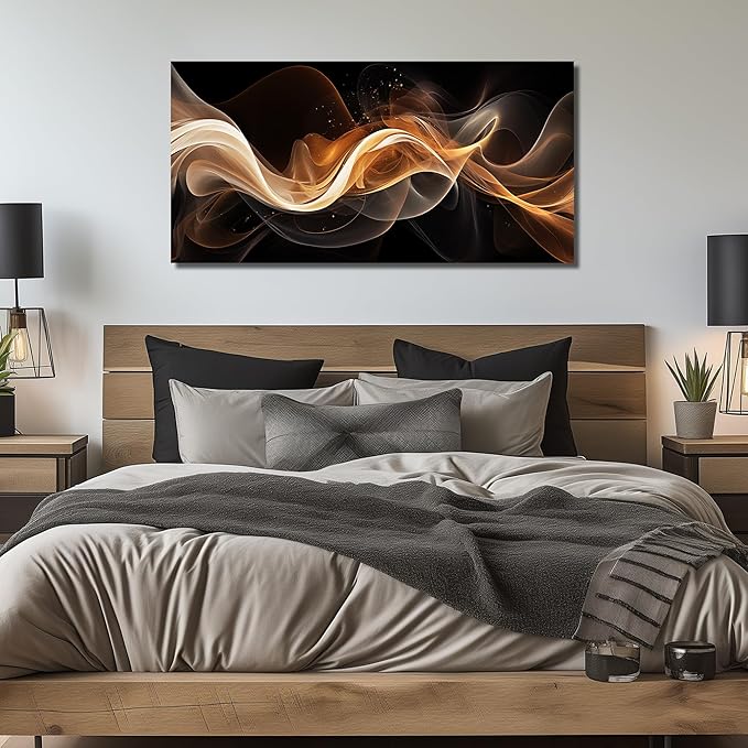 JuhaiArt Abstract Art Prints Bedroom Gold Wall Decor Black Wall Picture for Living Room Home Office 29" x 59" Lines Poster Artwork