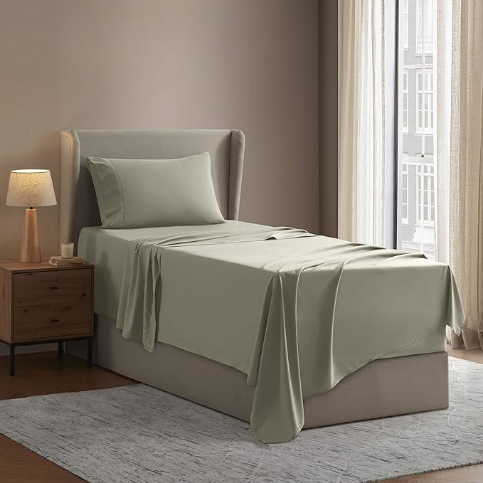 Nestl Twin XL Sheet Set - College Dorm Size - Luxury 1800 Ultra-Soft Microfiber Twin Extra Long Bed Sheets - Deep Pockets - Easy Fit - Extra Soft - 3 Piece Set (Twin XL, Light Green)