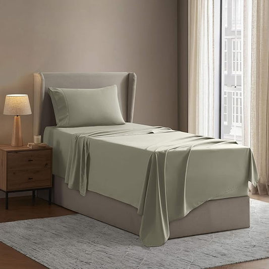 Nestl Twin XL Sheet Set - College Dorm Size - Luxury 1800 Ultra-Soft Microfiber Twin Extra Long Bed Sheets - Deep Pockets - Easy Fit - Extra Soft - 3 Piece Set (Twin XL, Light Green)