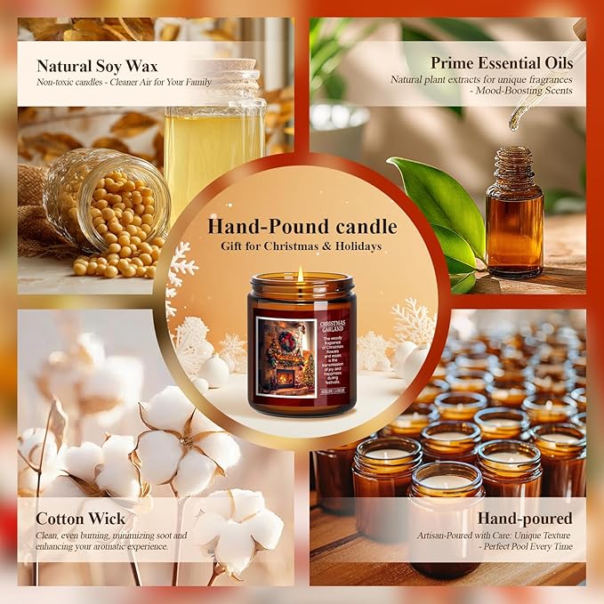 Christmas Candle Gift Set, 6 Pack Holiday Scented Soy Candles for Home, Winter Aromatherapy Candle, Xmas Gift for Women Men, Long Lasting Christmas Tree, Cookie, Spice, Garland, Eve & Wishes Fragrance