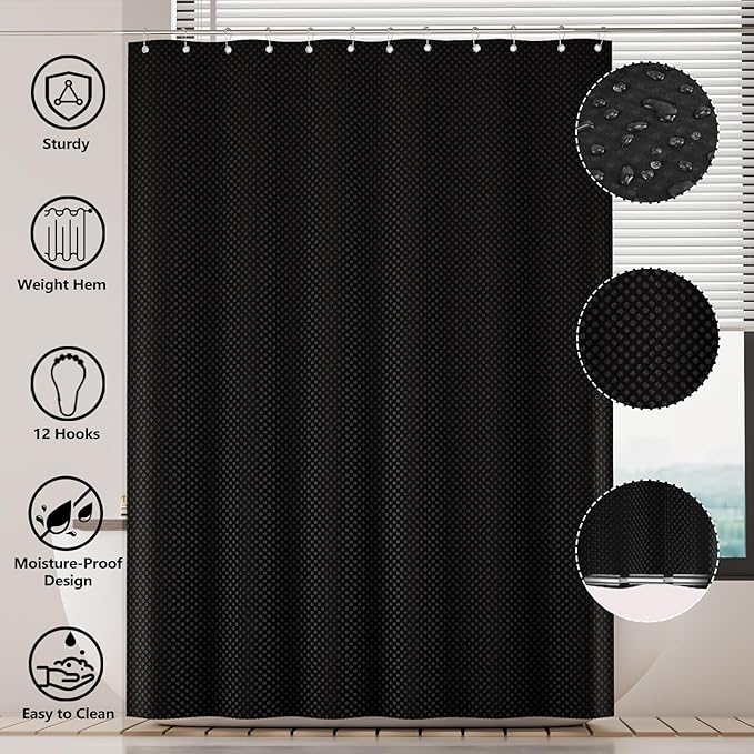 Bathroom Set - 25PC Black Bathroom Set with Shower Curtain and Rugs, Bathroom Accessories Set, Black Shower Curtain Set with Bathroom Trash Can