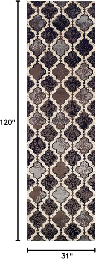 Superior Indoor Area Runner, Jute Backed, Perfect for Hallway, Living/Dining Room, Bedroom, Office, Kitchen, Entryway, Modern Geometric Trellis Floor Decor, Viking Collection, 2' 7" x 10', Chocolate
