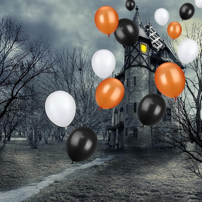 TecUnite 100 Pieces 13 Inch Orange White Black Latex Balloons Colorful Round Balloons for Halloween Wedding Birthday Racing Car Poker Card Party Decoration