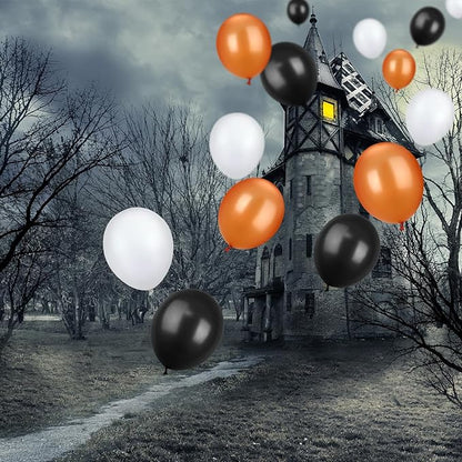 TecUnite 100 Pieces 13 Inch Orange White Black Latex Balloons Colorful Round Balloons for Halloween Wedding Birthday Racing Car Poker Card Party Decoration