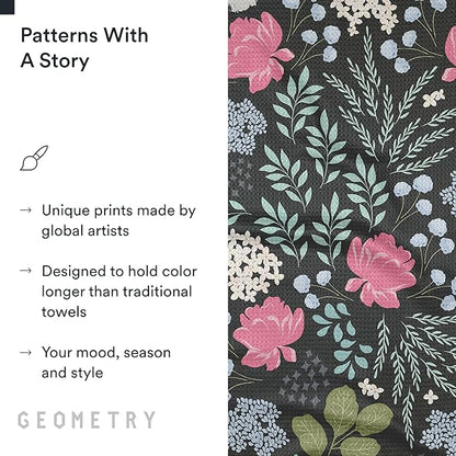 GEOMETRY Kitchen Tea Towels - Quick Dry Microfiber Dish Towels for Kitchen Pretty Petals, 18" x 30" 2 Pack