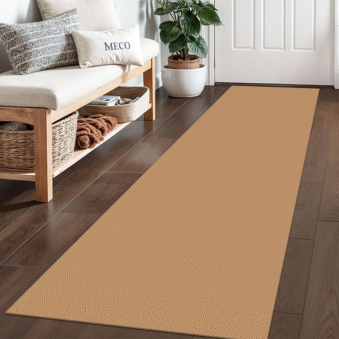 Braided Runner Rug 2x6 Ft Washable Runners for Hallways Kitchen Runner Rug with Rubber Backing Cotton Entryway Runner Indoor, Woven Floor Carpet for Hall Kitchen Bedroom, Warm Tan
