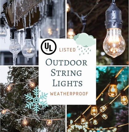Hometown Evolution, Inc. E26 Commercial String Lights with 16 Gauge Wire (50 Foot 25 Socket, S14 Lantern Edison 11 Watt Bulbs)