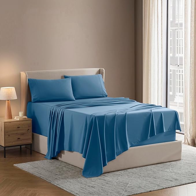 Nestl King Sheet Set - Luxury 1800 Ultra-Soft Microfiber King Bed Sheets - Double Brushed - Deep Pockets - Easy Fit - 4 Piece Set - Bedding Sheets & Pillowcases (King, Blue Heaven)